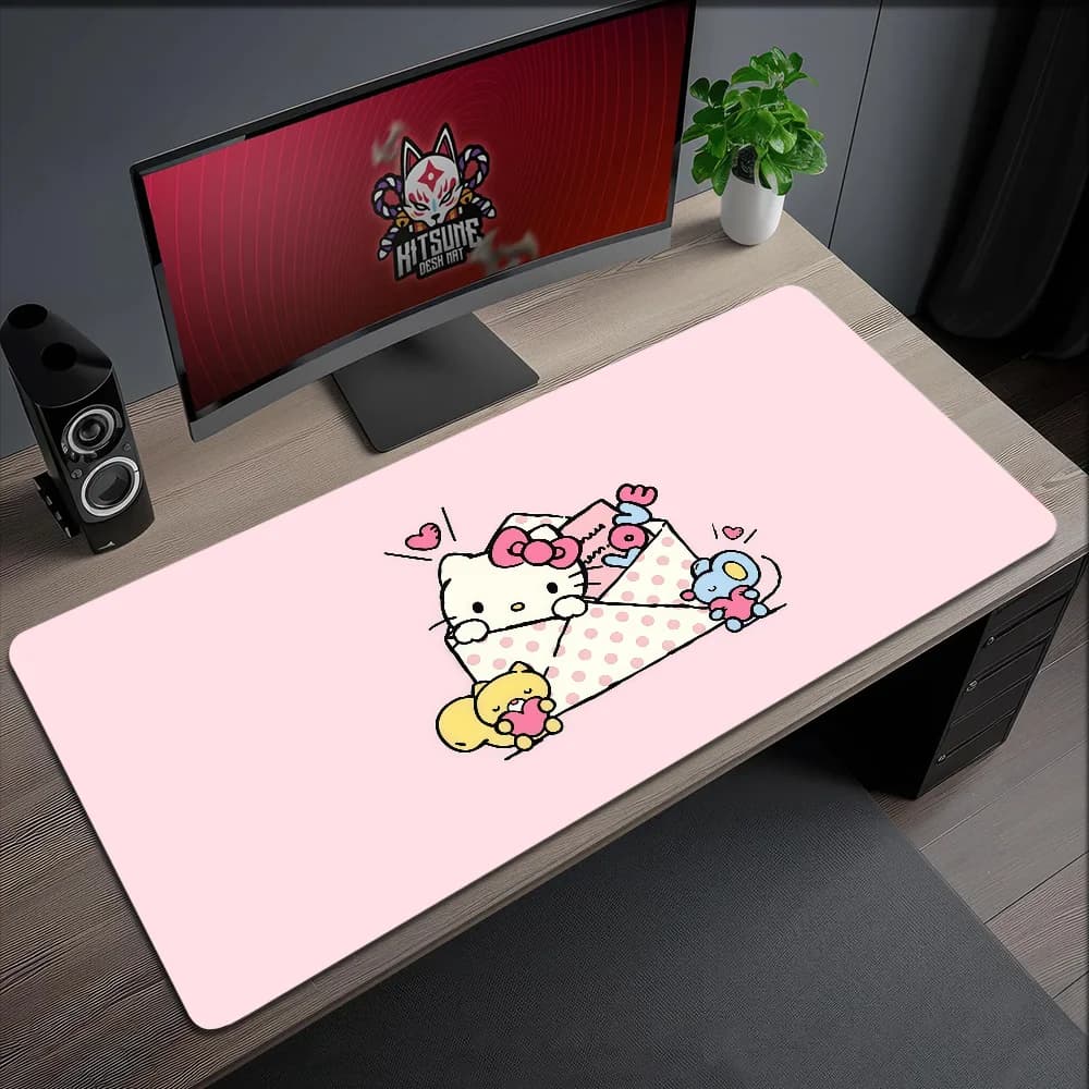 Tappetino per Mouse Cartoon San Pink, Antiscivolo, Hello Kitty, per Ufficio, Studenti, Gaming, Grande, Spesso, con Bordo Cucito
