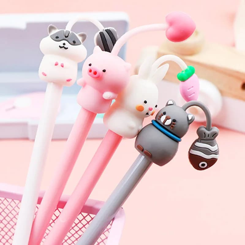 Set di 4 Penne Kawaii a Forma di Gatto con Coda, Penne Divertenti con Inchiostro Gel Nero per Studenti, Casa, Ufficio e Scuola