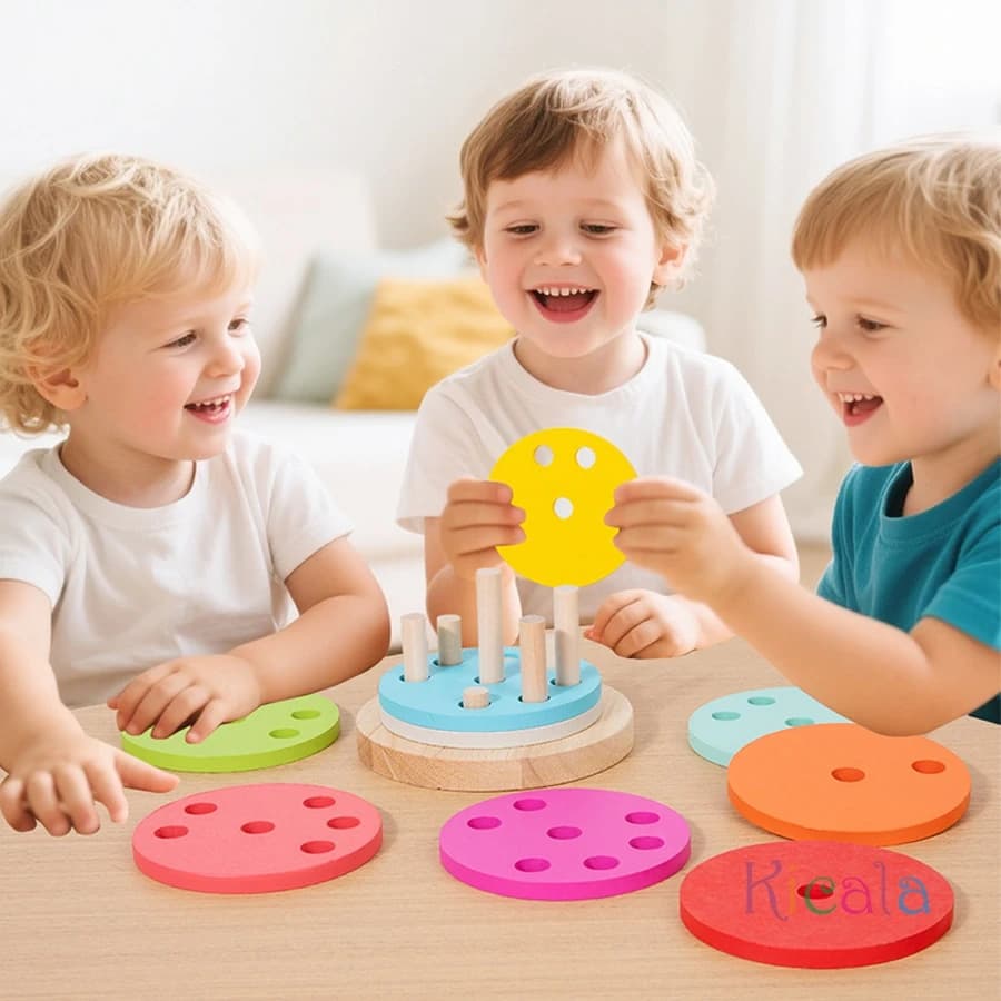 Giocattolo in Legno per Bambini: Torre Arcobaleno con Cilindri Colorati, Esercizio di Coordinazione Occhio-Mano, Sviluppo dell'Intelligenza, Regalo