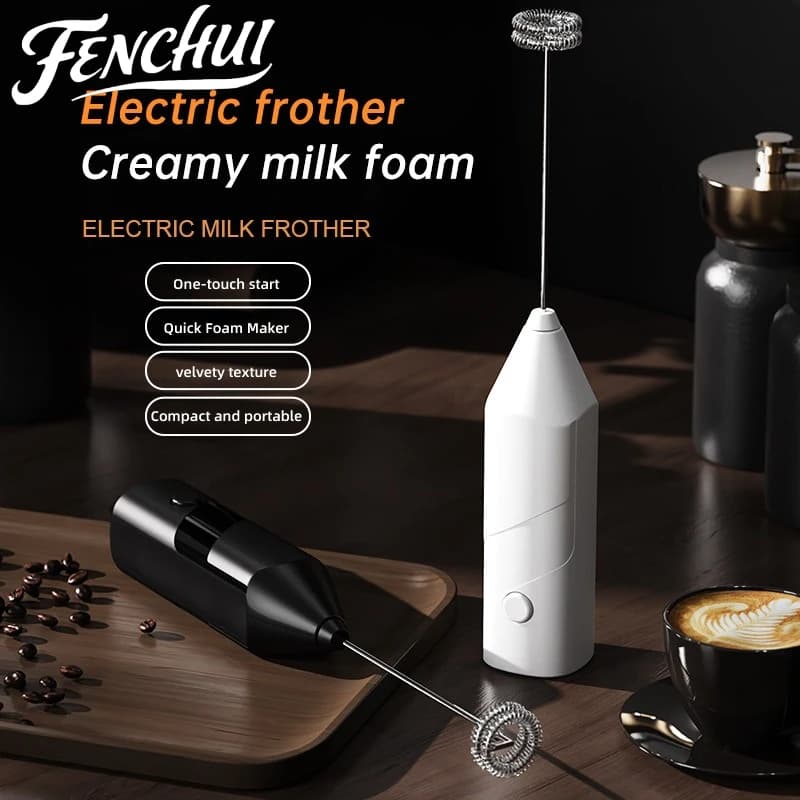 Fenchui Portable Electric Milk Frother USB Charging Mini Hand Egg Beater Foam Maker For Coffee Latte Milk Tea Baking Cream Mixer