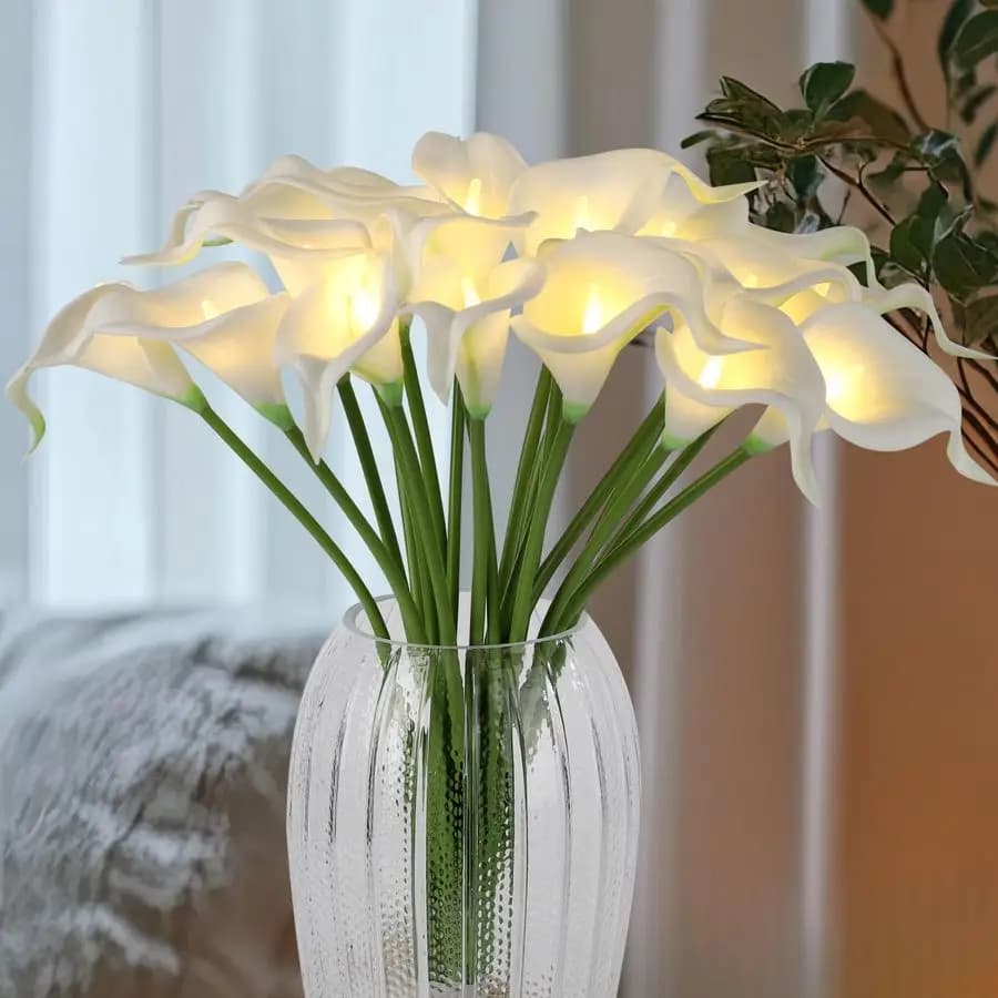 Fiori Artificiali LED Luminosi Calla Lily, Lampada con 20 Steli, Fiori Finti Calla Effetto Reale per Regalo di San Valentino e Pasqua