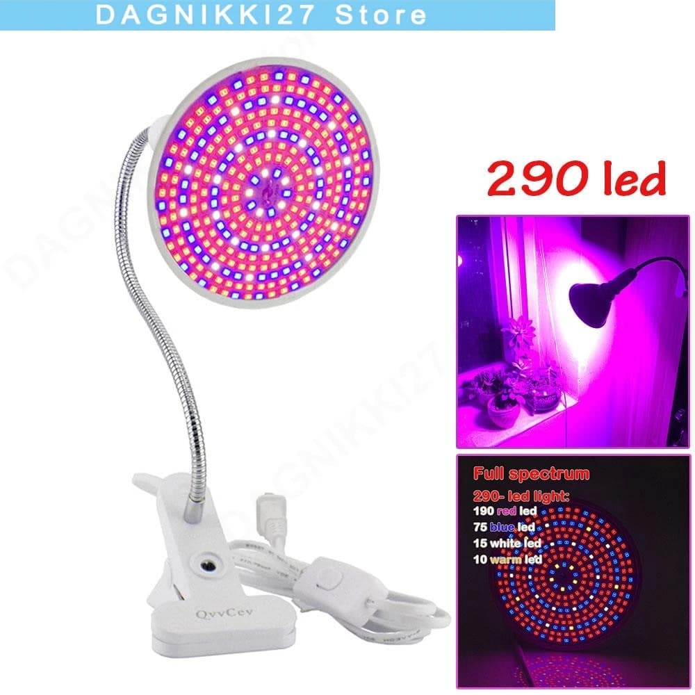 E27 290 LED Pianta da interno Coltiva la lampada della luce Lampadina a spettro completo Set di supporti da scrivania Idroponico per fiori Verdure Serra V27