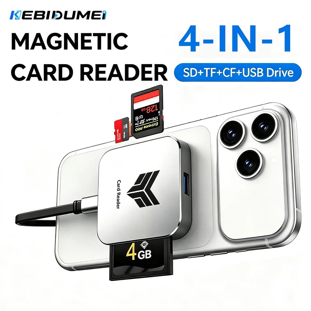 Kebidumei Magnetic 4-in-1 Card Reader OTG CF SD TF Cards USB Memory Cards Reader Portable High-Speed Adapter for Phone & Camera