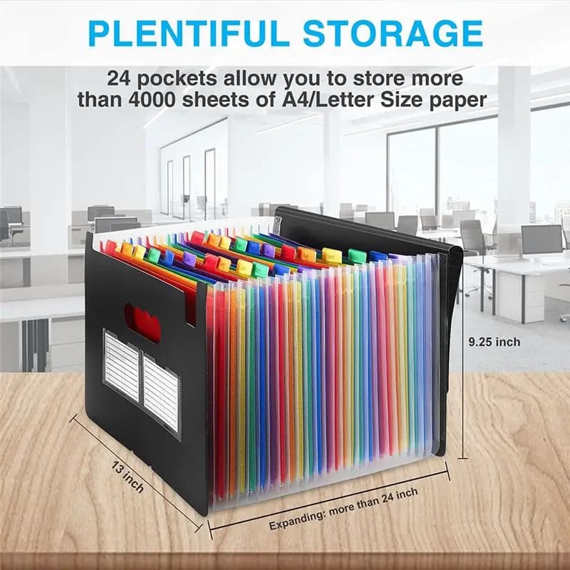 Fits for 24 Pockets Expanding File Folder with Blank Labels Desktop Accordion Folders Letter A4 Paper Document Storage Organizer