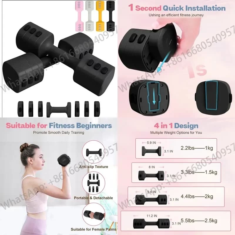 Kisnbld Adjustable Dumbbell Set 2 4 1 Free Weights Women Fast Adjustment 2lb-5lb 4-in-1 Home Gym Exercise Training