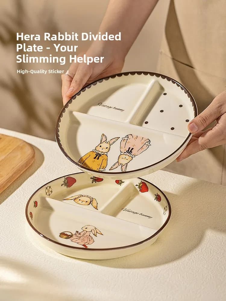 Piatto per Colazione in Ceramica Hera Rabbit 211 Grid, Design Moderno per Diete e Perdita di Peso, Uso Domestico, Simpatico Design Cartoon