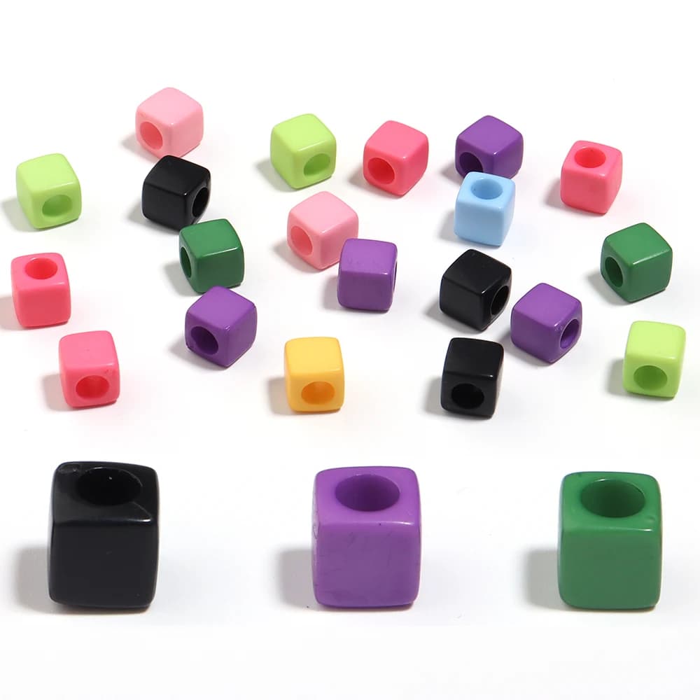 100 pezzi di perline quadrate acriliche cubo di colore solido perline allentate con foro grande per gioielli fatti a mano che bordano braccialetti fai da te orecchini forniture