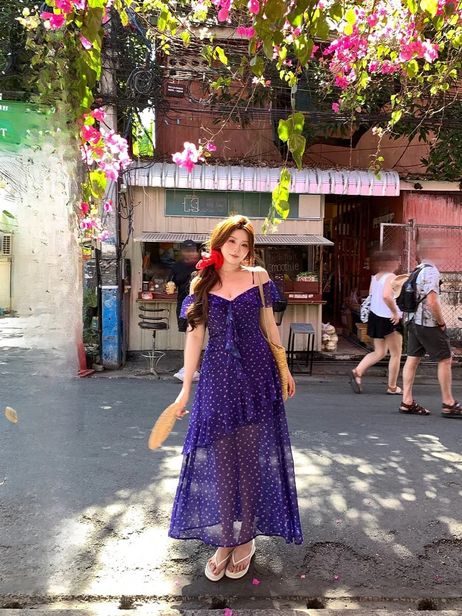 Abito lungo floreale stile romantico da donna, taglie forti, con vita impero, senza spalline, gonna casual per vacanze estive e primaverili