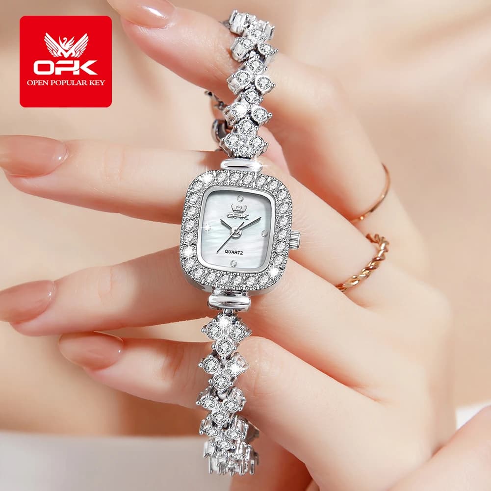 OPK 6058 New Women's Watch Quartz Movement Square With Luxury Diamonds Watch Stainless Steel Ladies Watch With Original Diamonds