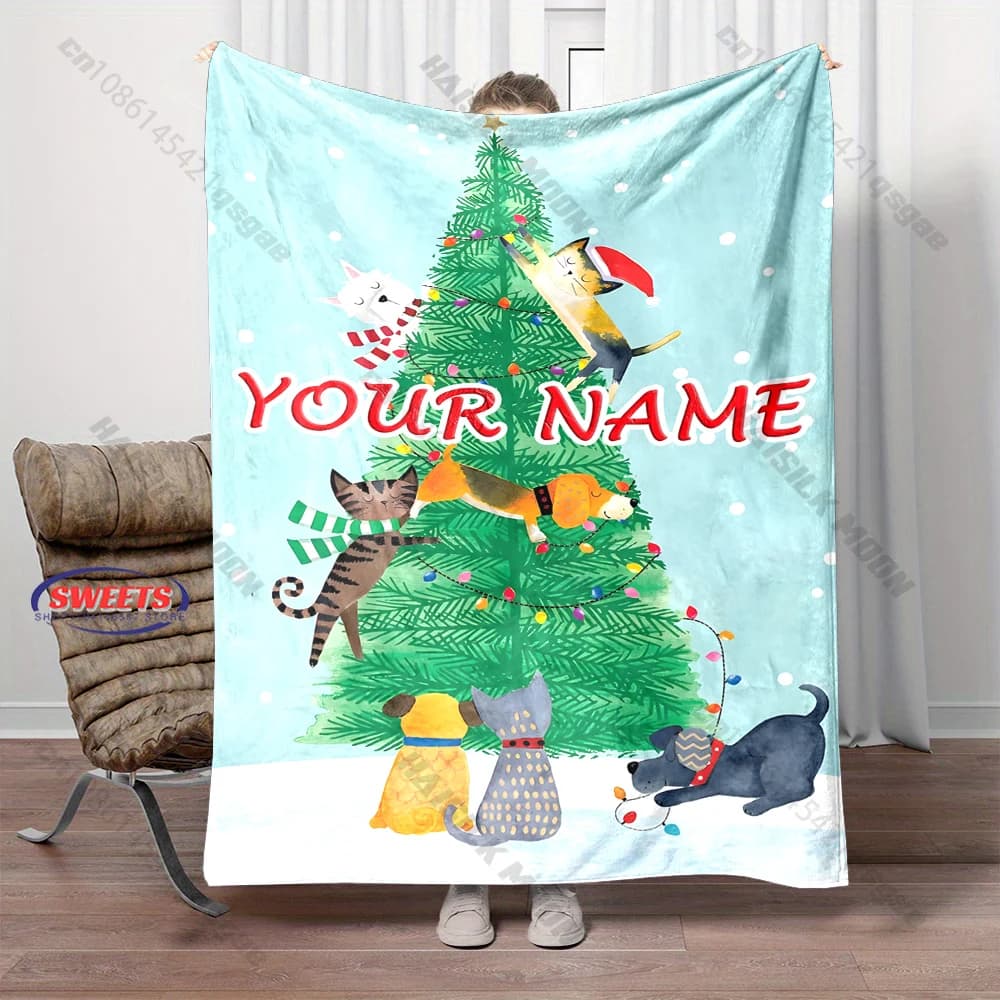 Personalized Name Custom Christmas Blanket Christmas Tree Blanket Soft Skin-Friendly blanket，all seasons, Christmas Gift