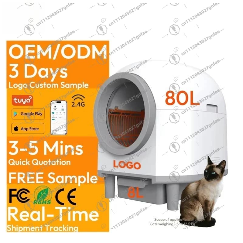 Lettiera automatica per gatti OEM da 80L, grande, intelligente, autopulente.