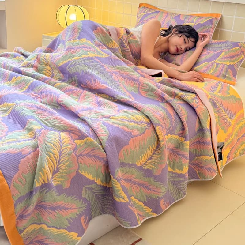 1pc 100% cotone a tre strati coperta di garza fiore stampato asciugamano coperta per letti plaid singolo/queen size per copriletto estivo