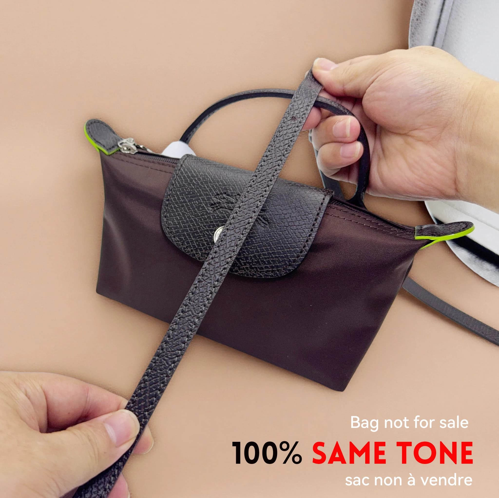 Leather spare shoulder strap for shoulder bag suitable for Longchamp Mocha Terra Mini shoulder strap without perforation modification