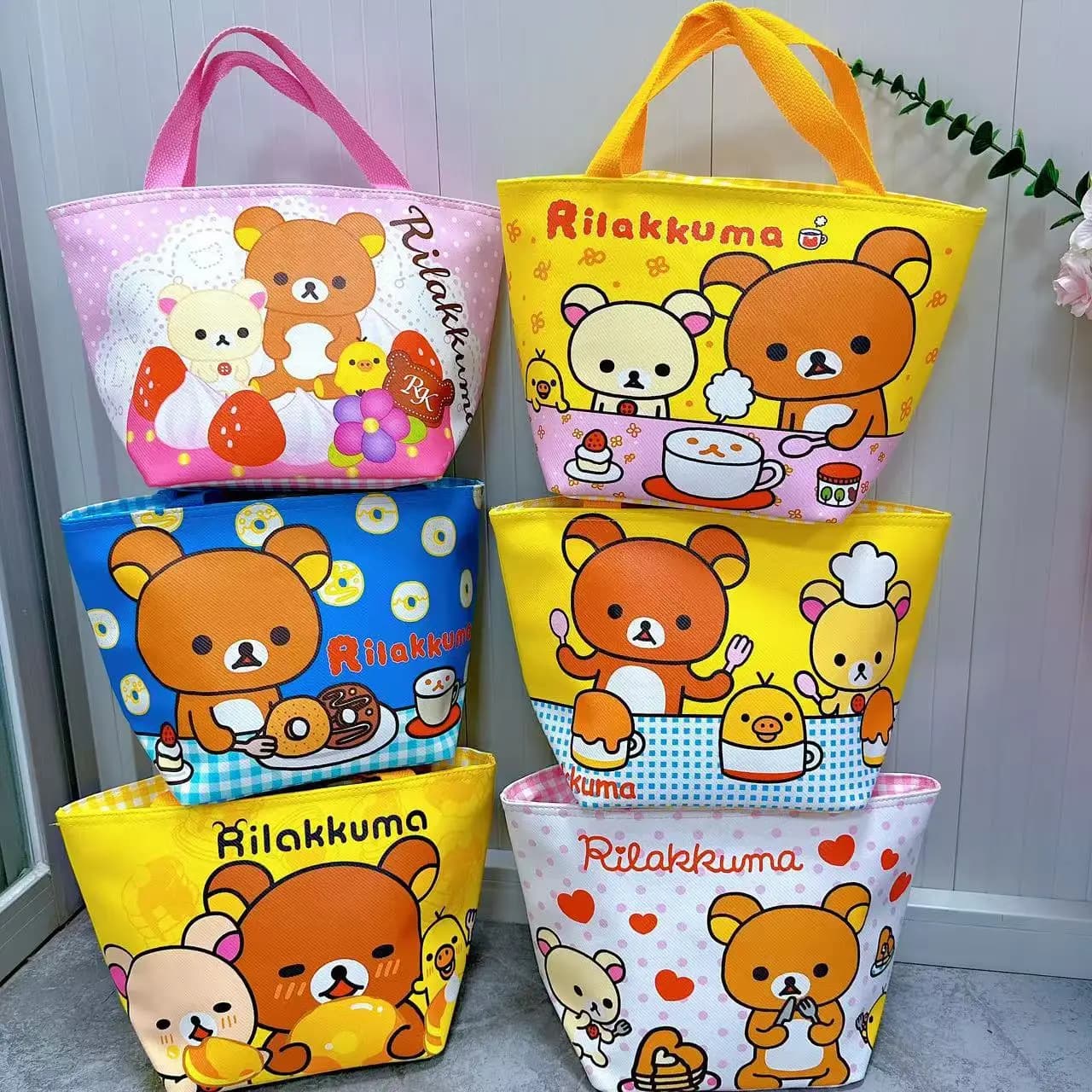 Borsa per il pranzo con cerniera in pelle con orso giapponese Rilakkuma Borsa isolante per cartoni animati Borsa Bento portatile Borsa da viaggio Regalo all'ingrosso