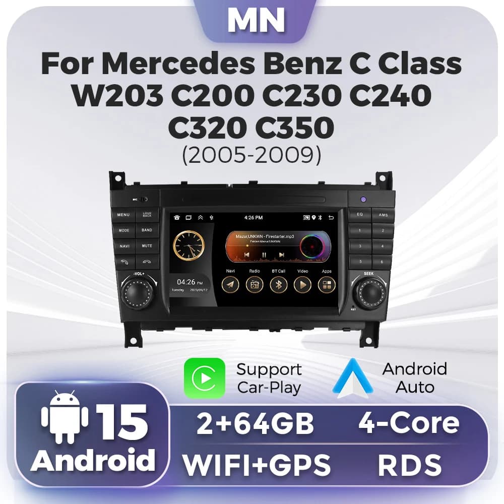 Autoradio Android Auto per Mercedes Benz W203 W209 C180 C200 C220 C230 2005-2009, Lettore Multimediale Video, Stereo FM