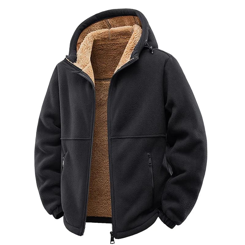 Men's Fleece Lined Thickened Hoodie Sweatshirt Cotton Polyester Fabric Loose Fit Long Sleeve Zipper Closure Color Casua...