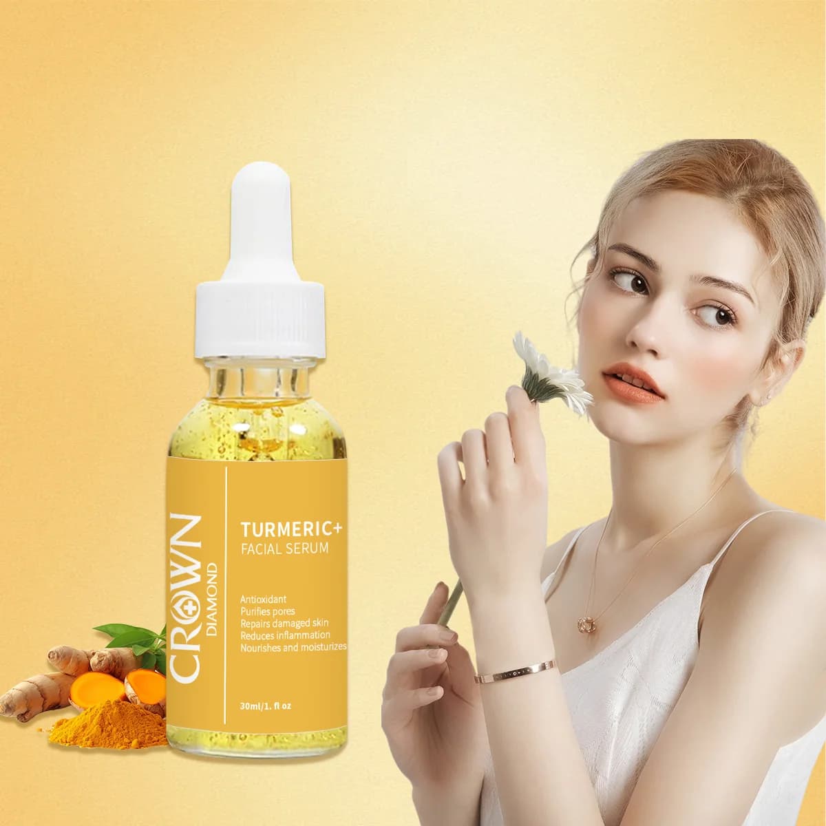 Serum to Curcuma with Vitamin C and Collagen, Lenitive, Illuminating, Hydrating, Rassodant, for Skin Care and Pore Refinement