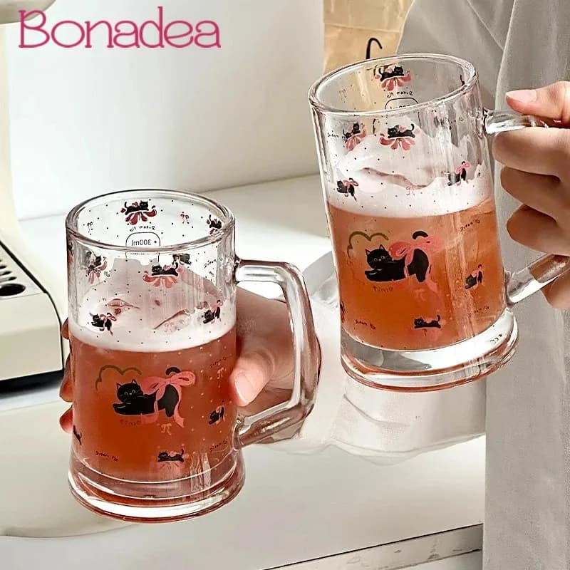 Adorabile tazza per bicchieri con stampa di gatti, tazza per boccale di birra in vetro in stile cartone animato, bicchieri per bevande fredde, bicchieri per succhi per bevande, utensili da cucina