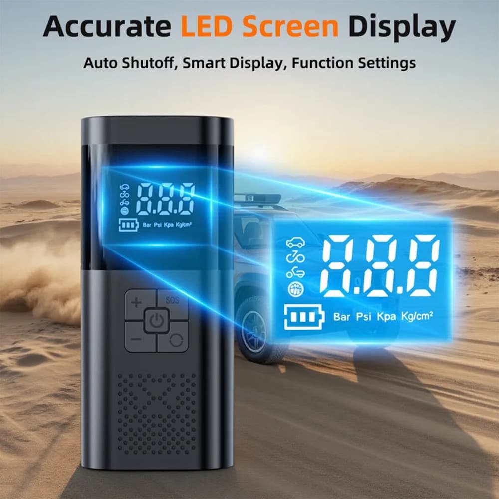 High Power Multifunctional Inflator Pump with Digital Display Mounted On Car