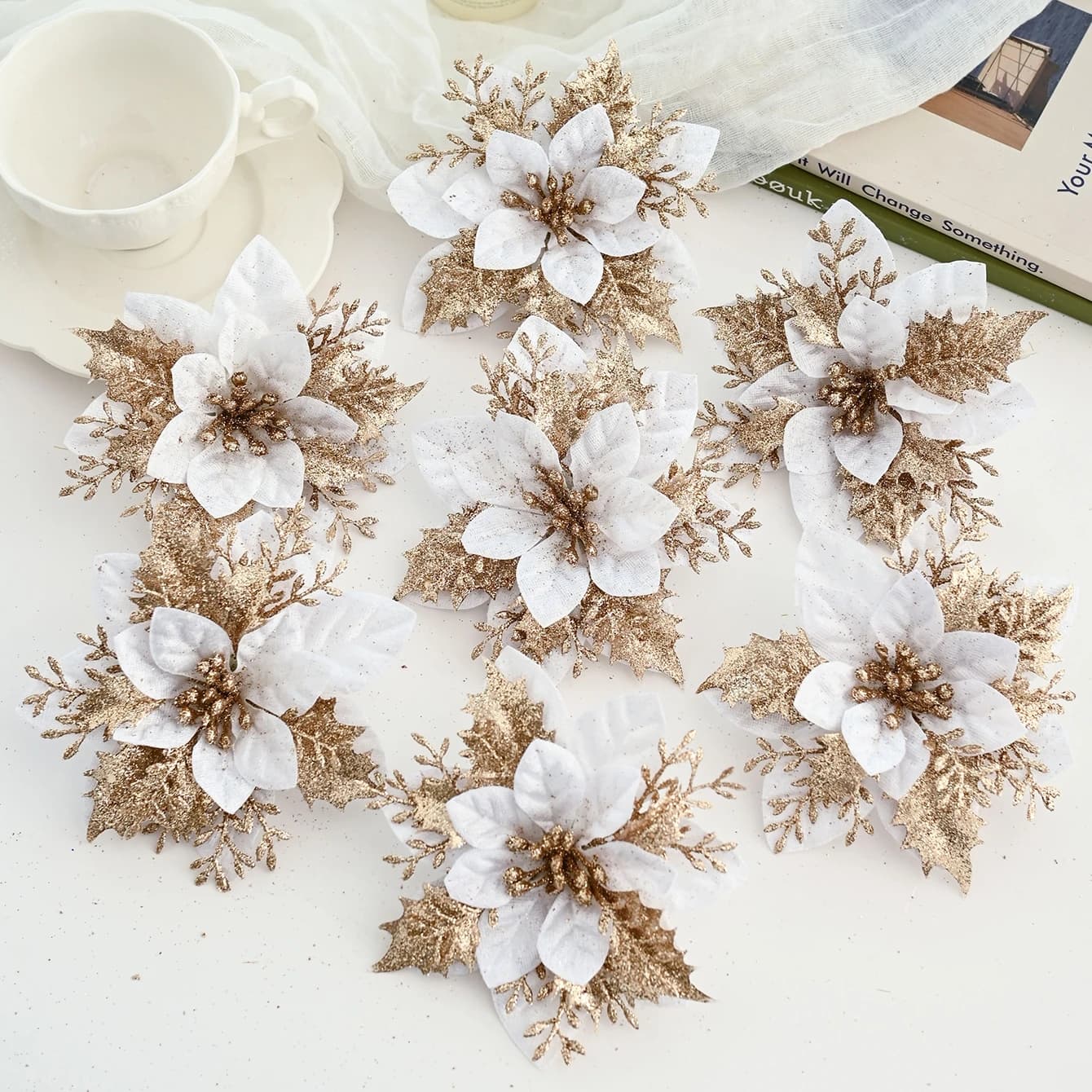 5/10PCS Artificial Flowers Velvet Christmas Tree Bridal Bouquet Accessories Clearance Home Room Wedding Decora Yard Diy Gift Box