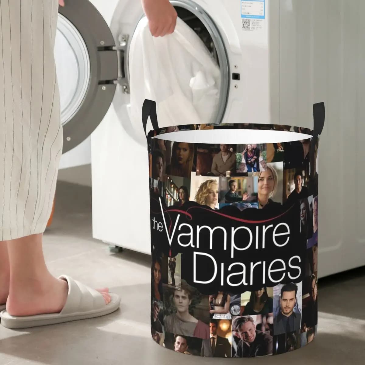 Bed linen collector The Vampire Diaries Damon Salvatore Folding basket Large storage compartment Children washing basket Home organizer