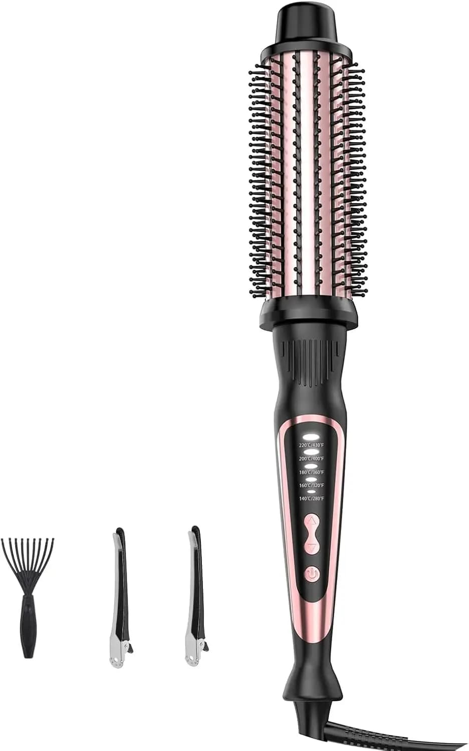 Spazzola Termica e Ferro Arricciacapelli con Tecnologia Ionica in Ceramica, Temperature Adjustable for Styling Volumizzante, Oro Rosa Compatto di Viaggio