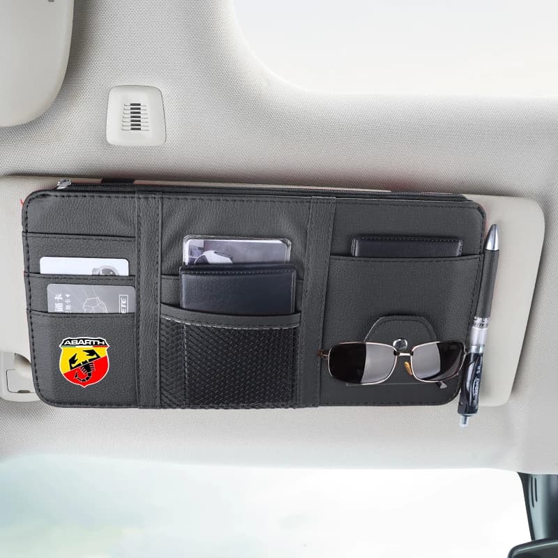Fiat Car Sun Visor Wallet Card Holder Sunglasses Holder Bag For Abarth Punto Panda Doblo Argo Freemont Auto Accessories keychain