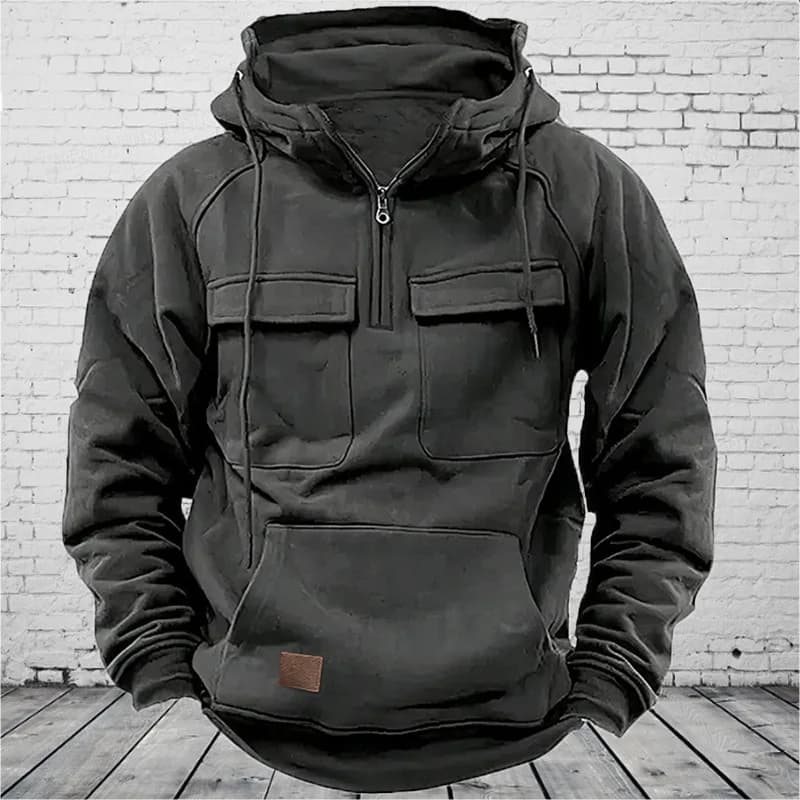 Men's Loose Fit Hoodie Pure Color Workwear Casual Sweatshirt Autumn Winter New Arrival Comfortable Polyester Cotton Blend