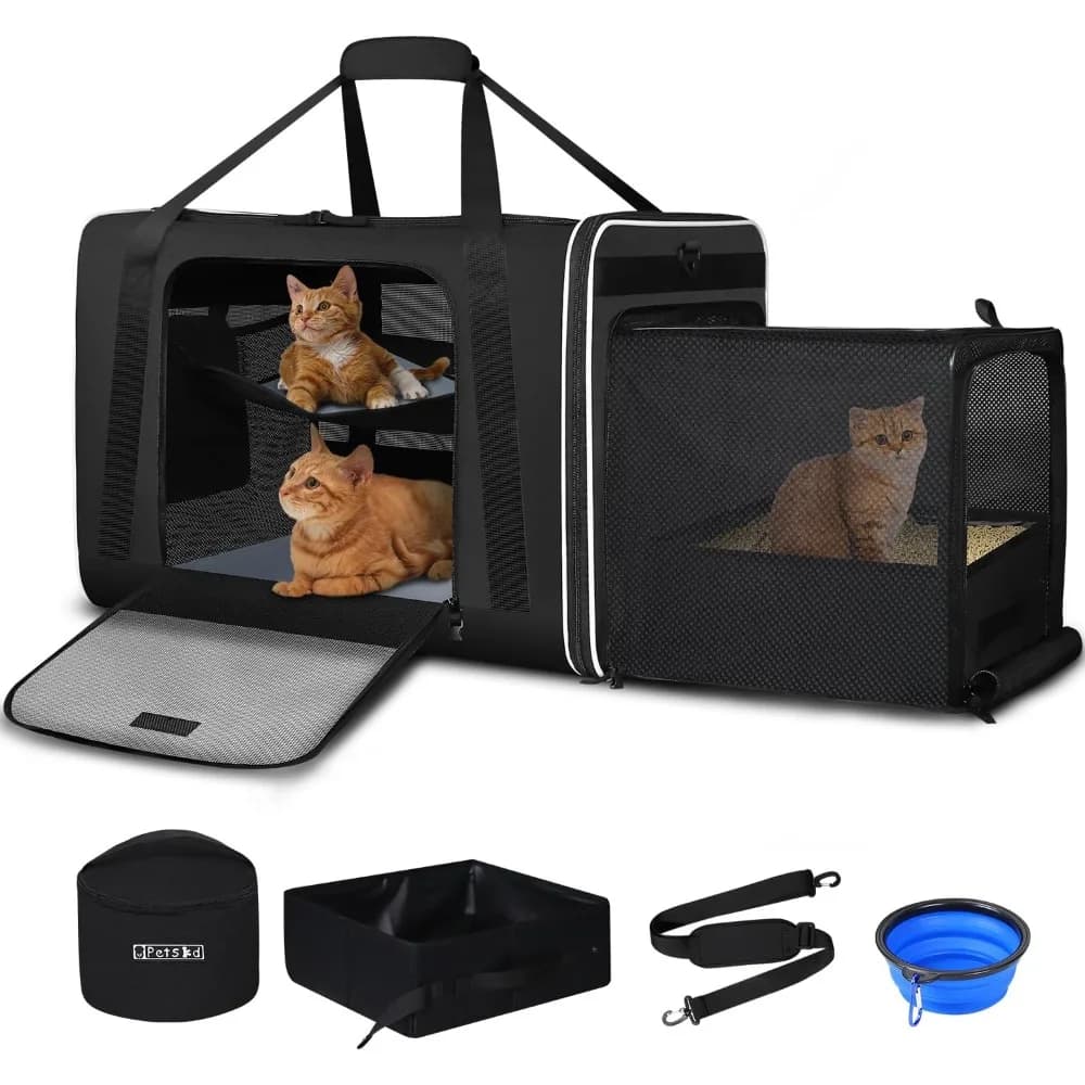 Trasportino per gatti extra large espandibile laterale con area lettiera, trasportino per animali con lato morbido 24x17x17 per 2 gatti sotto 55 libbre.