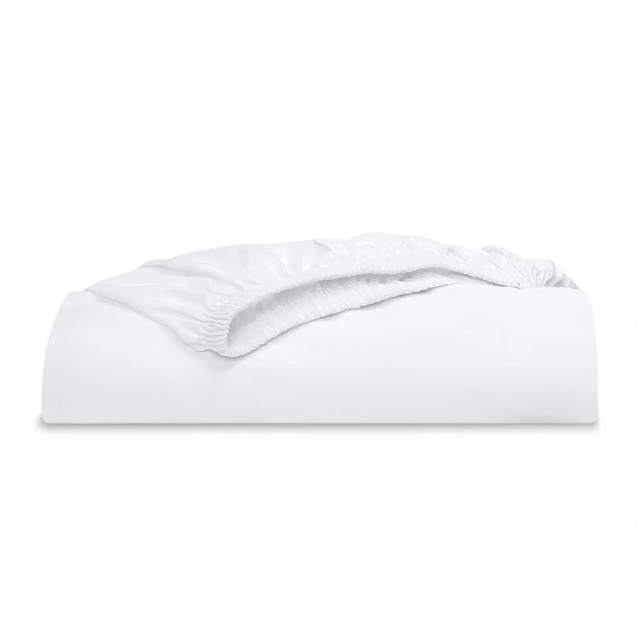 300 Thread Count White Cotton Blend Percale Fitted Bed Sheet King