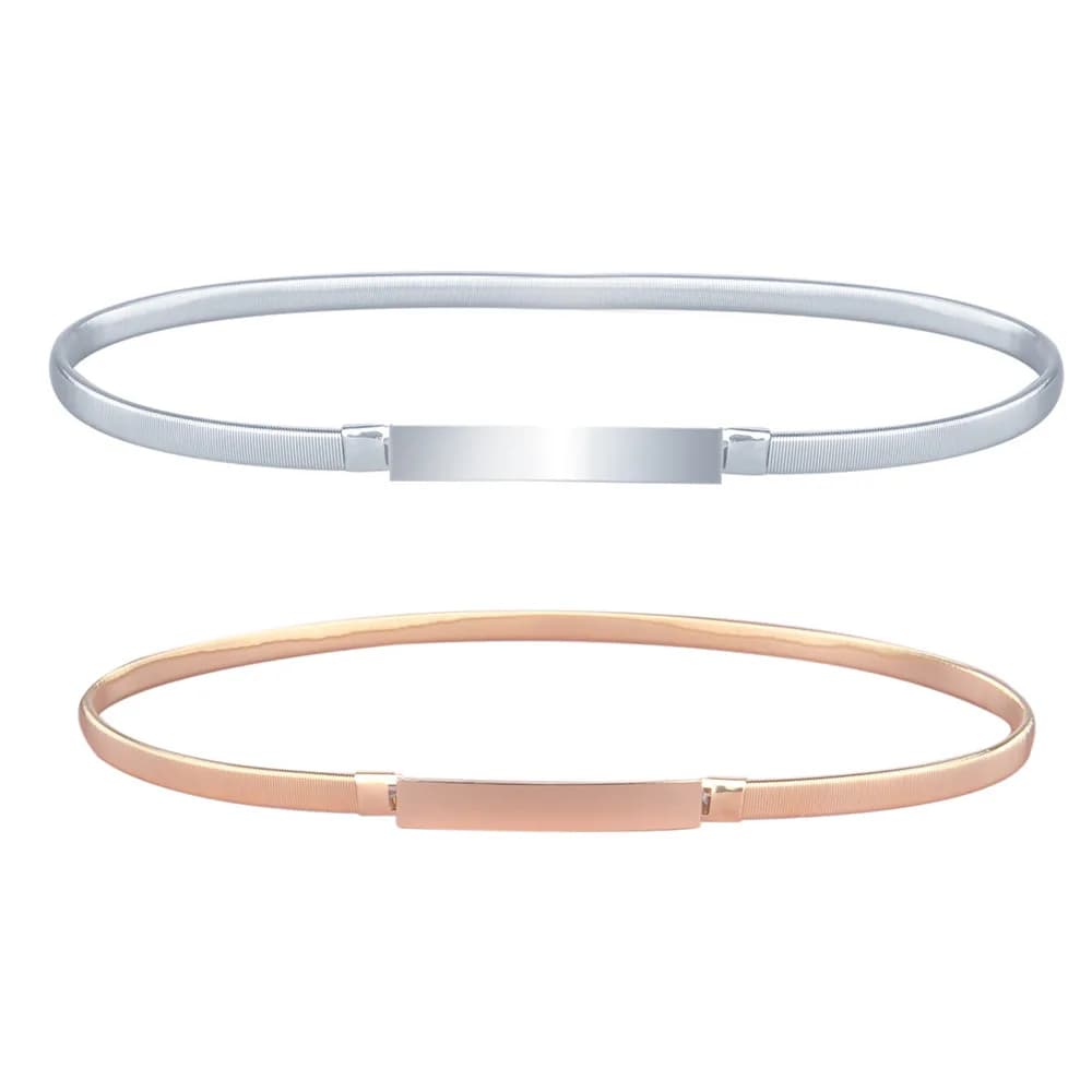 Cintura alla Moda Sottile e Versatile per Donna, con Fibbia Elastica in Metallo Dorato, Accessorio per Abiti