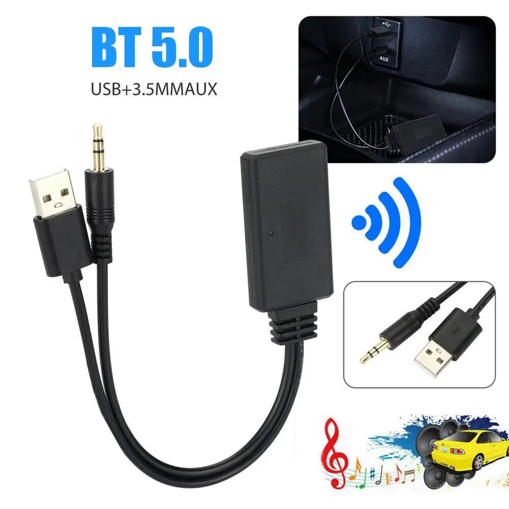 Adattatore ricevitore Adattatore wireless Bluetooth 5.0 USB + jack da 3,5 mm Audio stereo per auto Altoparlante AUX Ricevitore per cuffie Handsf Z6Q6