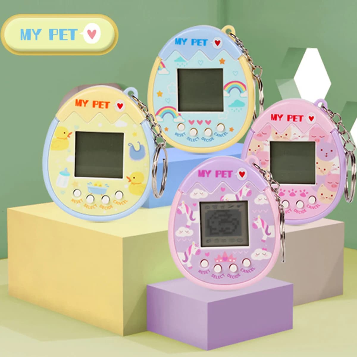 2 pezzi simpatico cartone animato mini console di gioco elettronica portatile per animali domestici colore casuale macchina per sollevare animali virtuali giocattolo elettronico