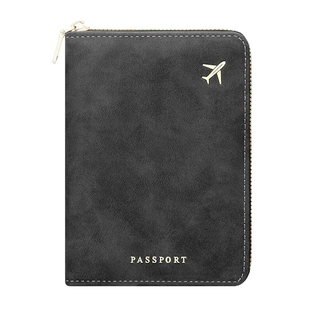 Portafoglio da Viaggio per Passaporto - Porta Passaporto RFID, Custodia per Carte con Chiusura a Zip, Portafoglio da Viaggio in Pelle PU, Blocco RFID Sicuro