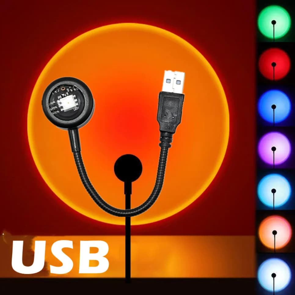 Lampada da tramonto a LED USB Proiettore di luce notturna Decorazione per feste di compleanno Luce d'atmosfera portatile per camera da letto Soggiorno Parete bella