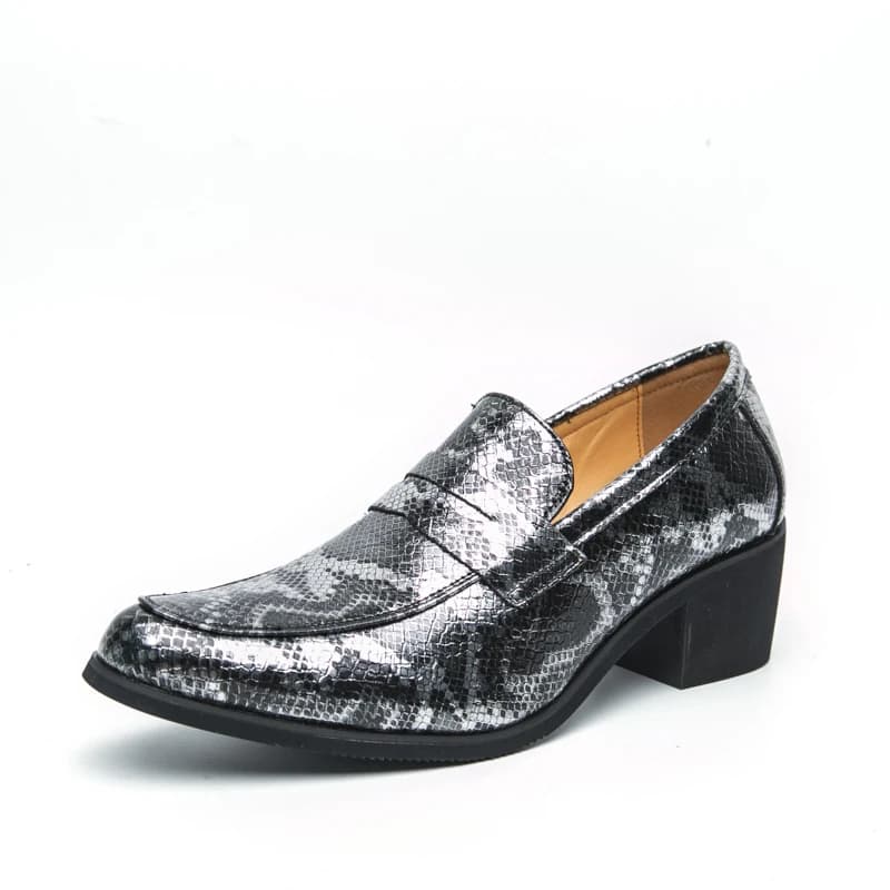 Scarpe Classiche da Uomo con Motivo a Pelle di Serpente, Tacco Alto, Casual, da Festa, Business, in Pelle, per Matrimonio, Formali, Sociali, Mocassini da Uomo