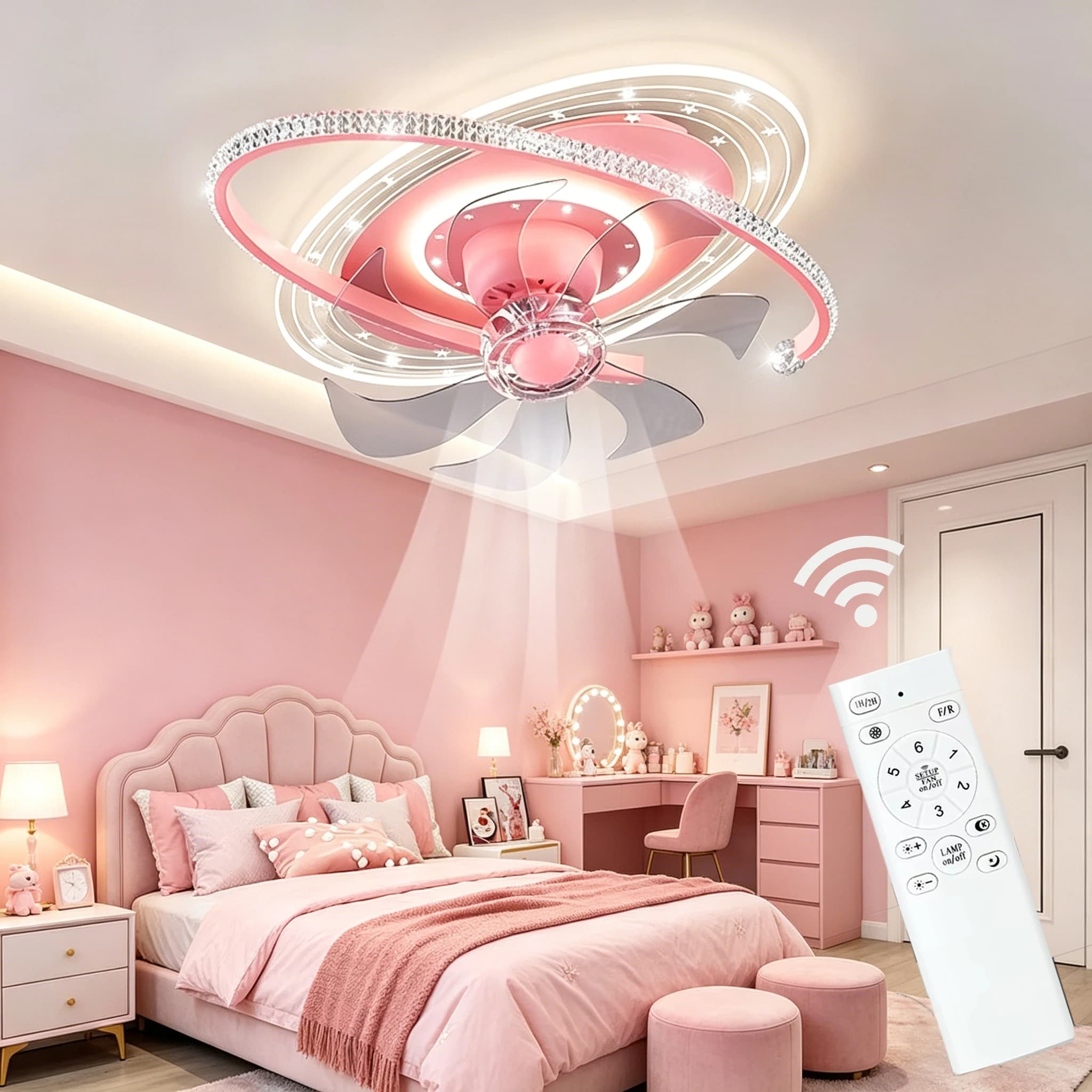 Modern LED Ceiling Fans Light Stepless Dimming with Remote Control Fan Light, 6 File Adjustable Fans, for Bedroom Living Room