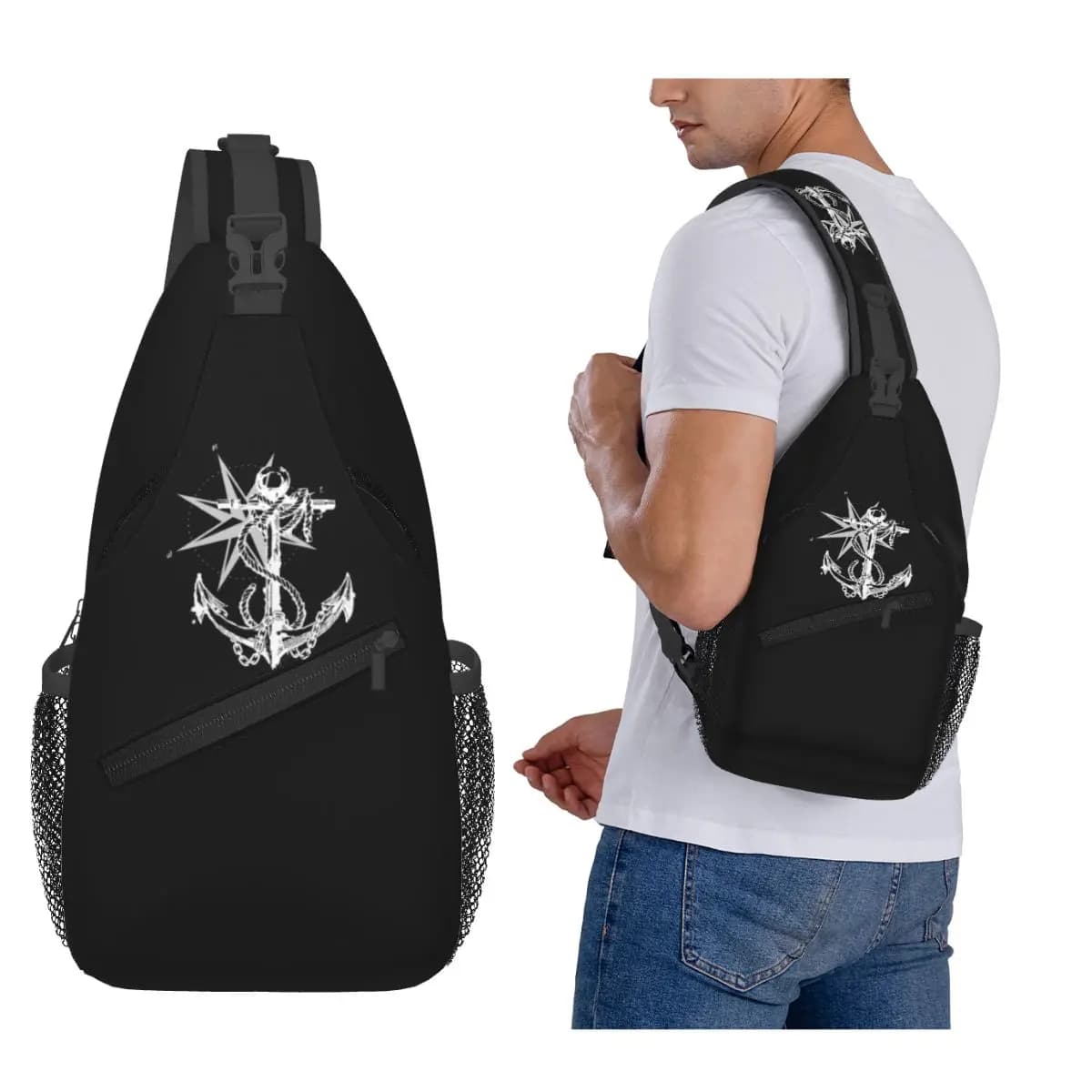 Bussola nautica Capitano Anchor Barca Borsa da petto da uomo Sling Zaino a tracolla Borsa da petto Borsa da viaggio per escursionismo Borsa a tracolla