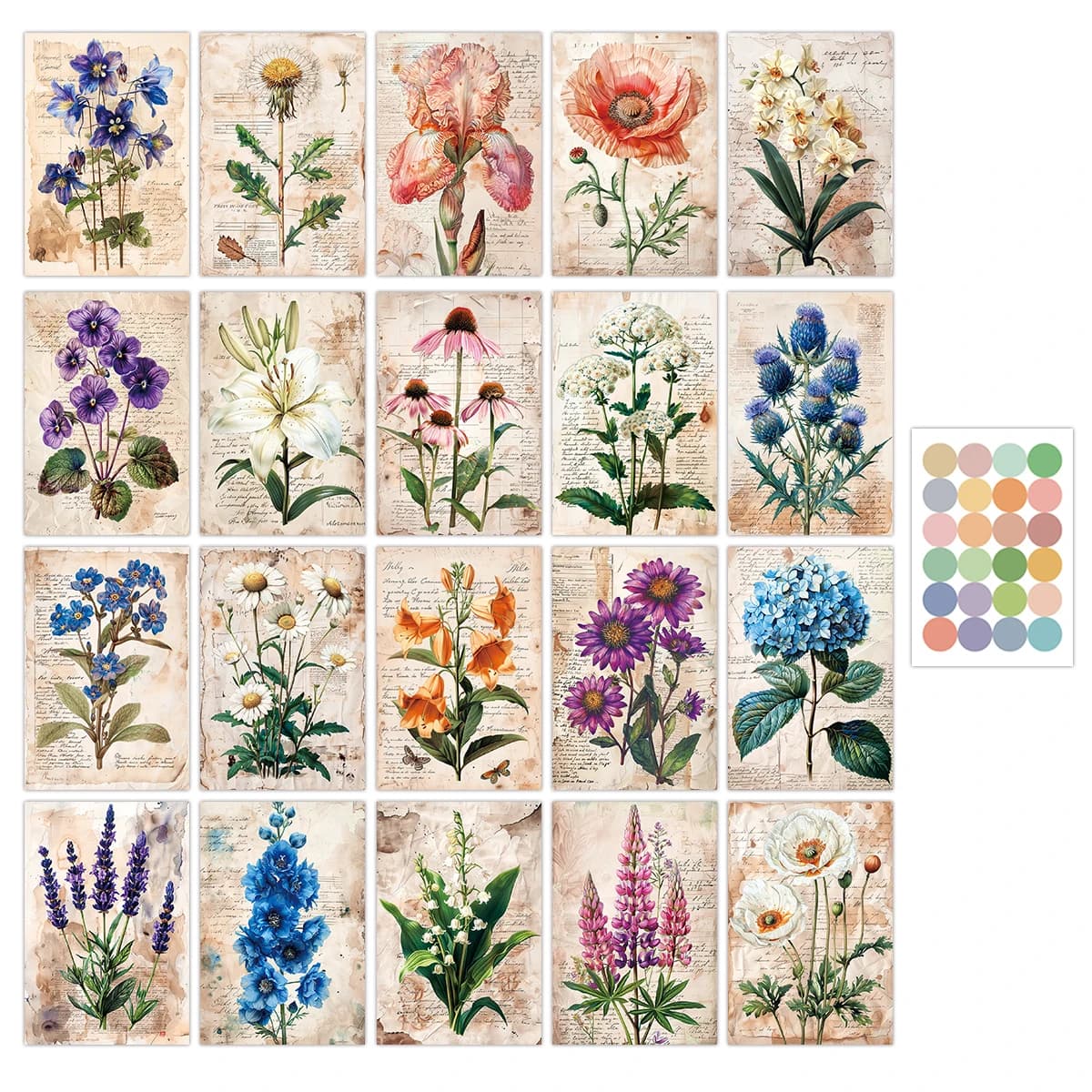 20 Cartoline Vintage con Collage Floreali, Design con Illustrazioni Botaniche, Decorazione per Pareti, Creazione di Scrapbook, Carte per Lavori Fai-da-Te