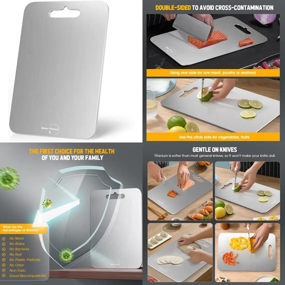 Pure titanium cutter, thickness 2 mm, 18x12 inches, silver, rectangular, stains resistant, anti-slip for meat and vegetables preparation