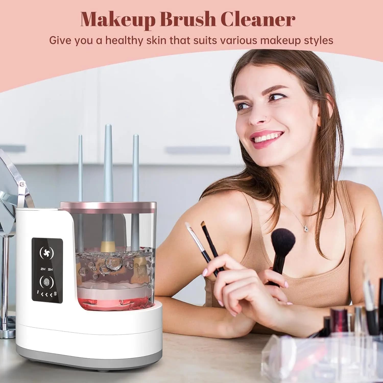 Macchina Automatica Rotante per la Pulizia dei Pennelli da Trucco, Asciugatura Rapida, Elettrica, con Collare in Gomma, Strumenti per la Pulizia Cosmetica