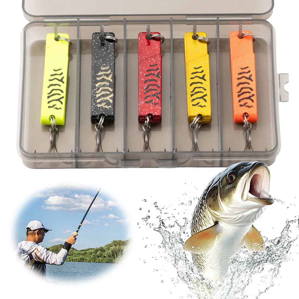 Esche da pesca con cucchiaio in metallo da 5 pezzi con scatola per attrezzatura Spinner Bait Wobblers da pesca per spigola trota salmone