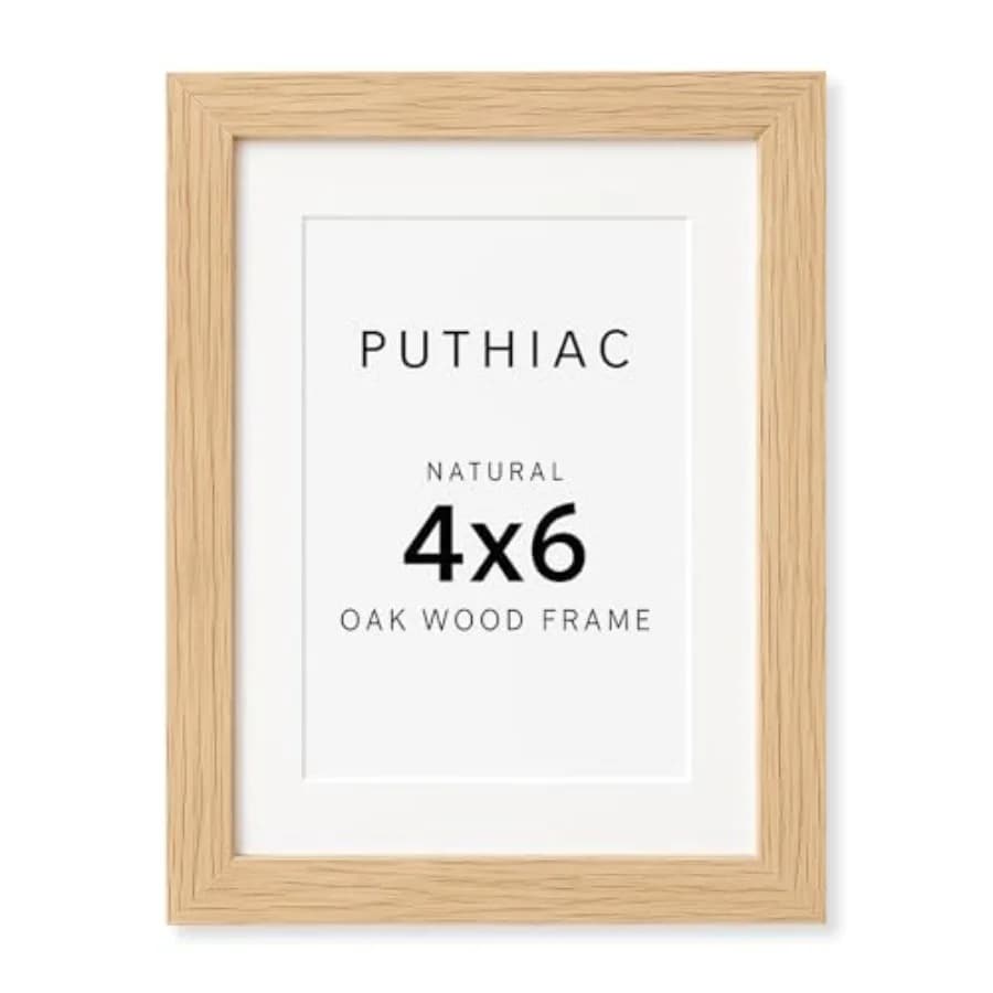 4x6 Solid Oak Wood Picture Frame, Fits 3x5 with Mat or 4x6 Without Mat, Wall or Tabletop Display with Stand, Vertical or Horizo