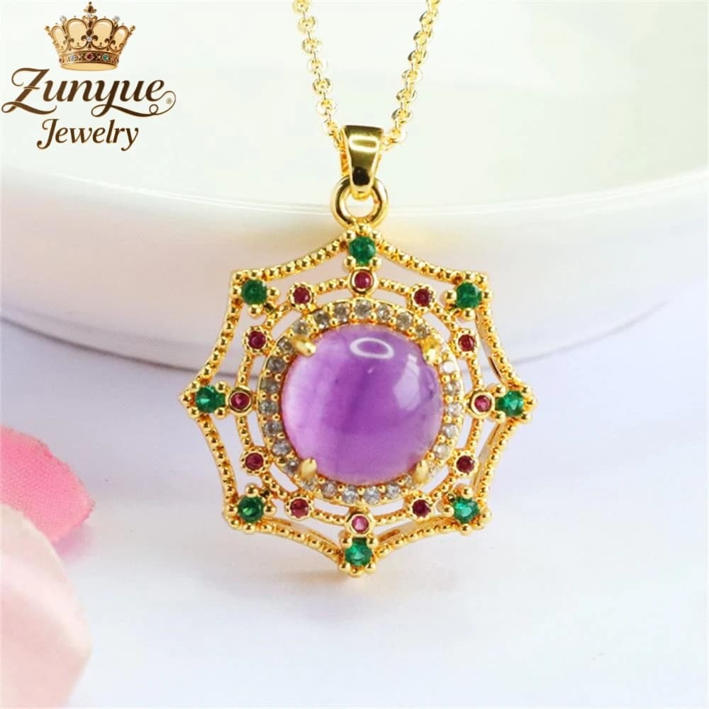 Natural Amethyst Dream Catcher With Diamond Hollowed-Out Pendant Luxury Quality Fashion Fine Jewelry Exquisite Elegant Charms