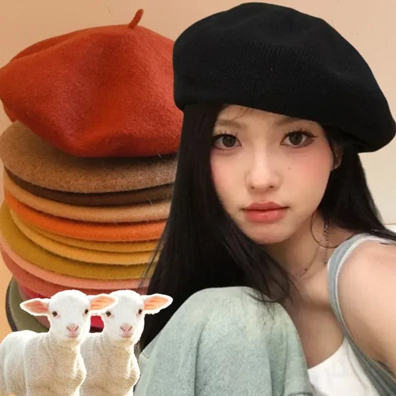 Winter Wool Beret Cap Retro Classic Soft Painter Beret Hat Warm Thicken Korean Stylish Caps for Women Girls British Beanie Hats