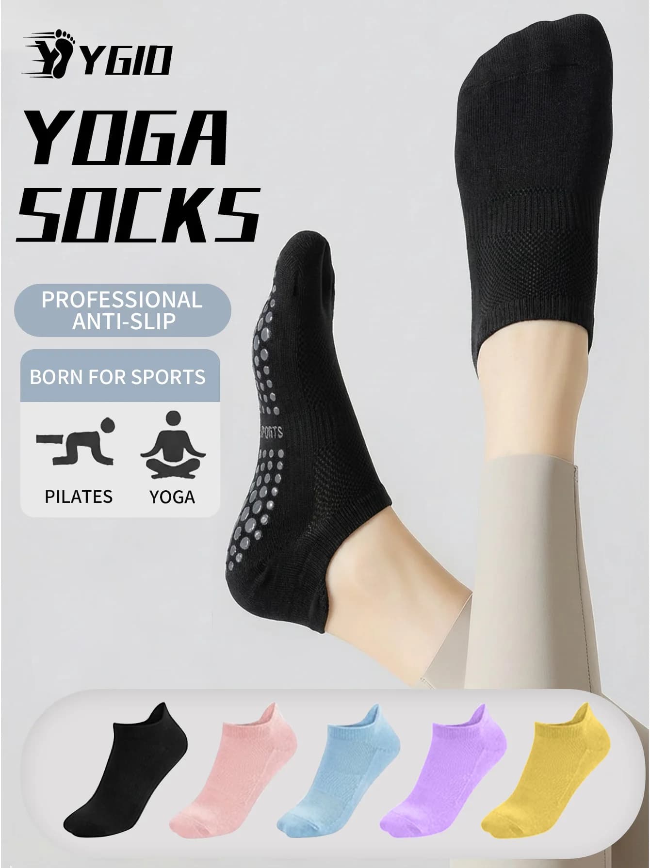 Calzini da yoga traspiranti in rete da donna, calzini corti in cotone per palestra, fitness, danza, sport, calzini professionali antiscivolo per pilates