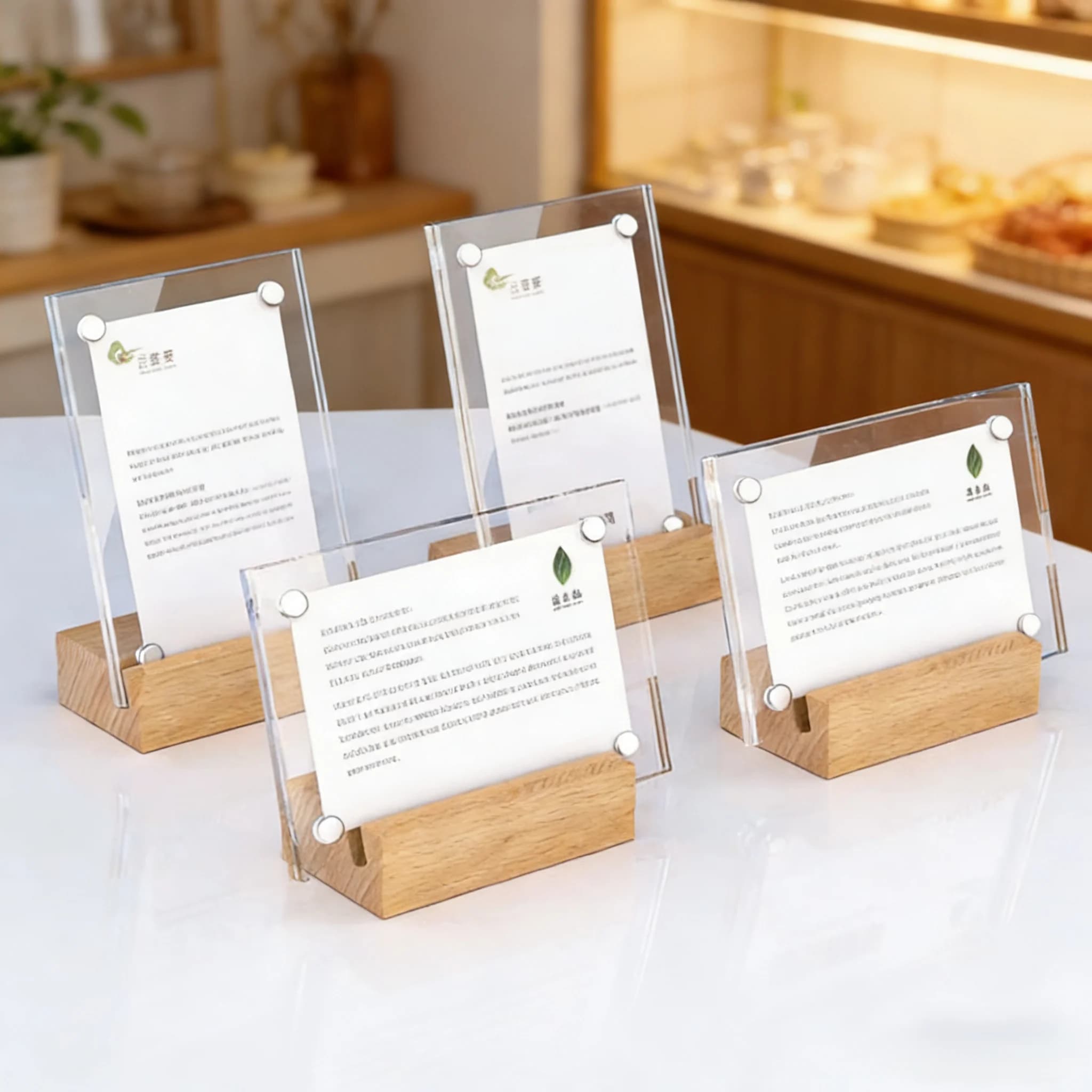 10 Pezzi 6x9cm / 7x10cm Supporto Magnetico da Tavolo in Legno per Menu Ristoranti, Porta Prezzi, Porta Cartelli in Acrilico, Espositore