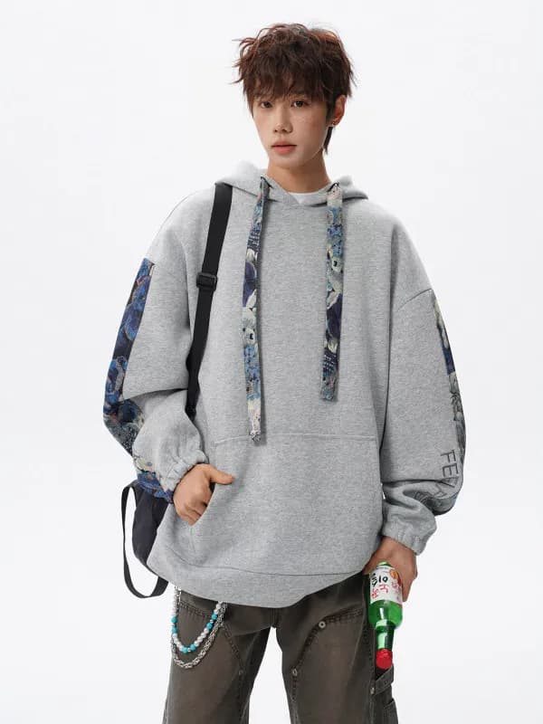 Spring Autumn Bear Pattern Patchwork Hoodie ex American Sle Contrast Color Dstring Design Youth Jaet Casual Wear