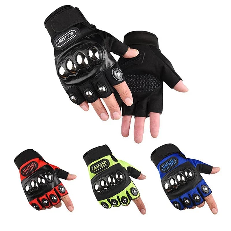 Half Finger Protective Motorcycle Gloves Steel Knuckle Guard, Anti-Slip Breathable Gloves for Motorbike Cycling Outdoor Sports