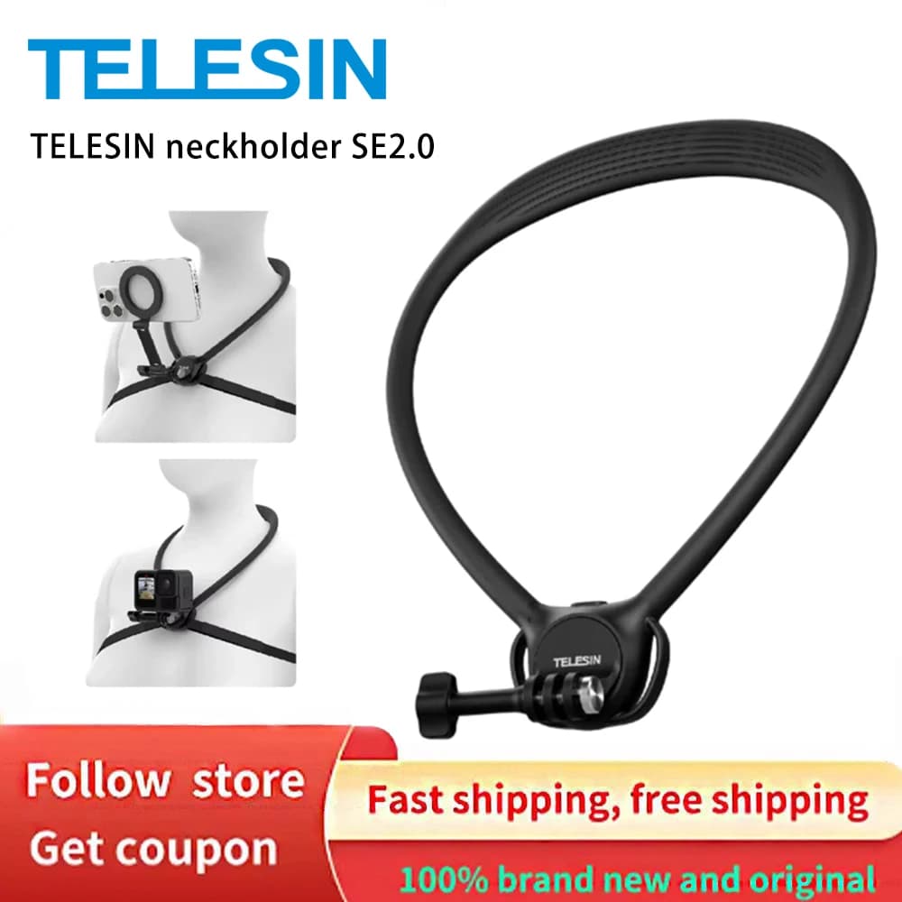 TELESIN 2 in 1 Neck Hold Mount FOR GoPro Insta360 DJI OSMO Action, Universal Phone & Action Camera Shooting Accessory